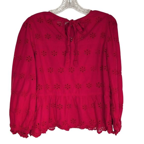 Madewell Red Eyelet Keyhole Peplum Top Women's S - Picture 2 of 7